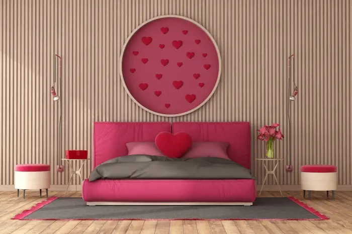 Dekorasi Kamar Tidur Serba Pink dengan Hiasan Dinding Colorful