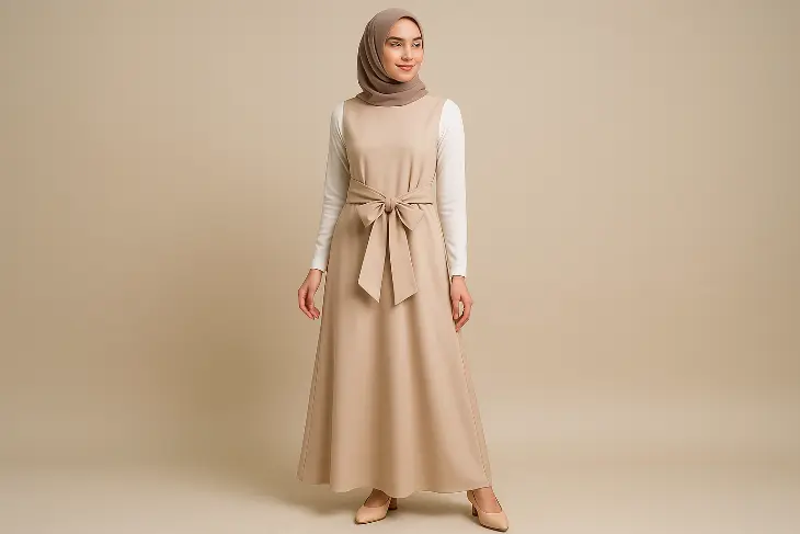 Gamis Tanpa Lengan Aksen Pita - Manis dan Detail-Oriented