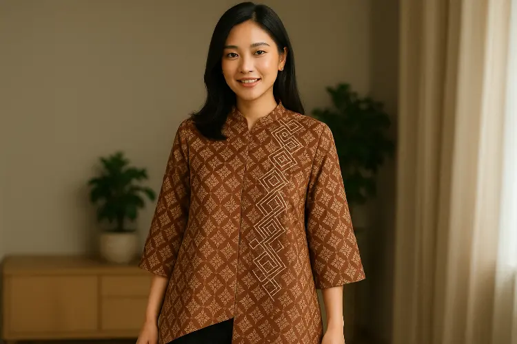 Tunik Batik Ceplok dengan Bordir Geometris