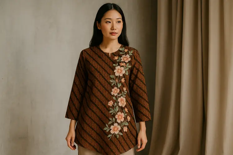 Tunik Batik Parang dengan Bordir Bunga