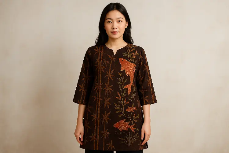 Tunik Batik Pringsewu dengan Bordir Ikan