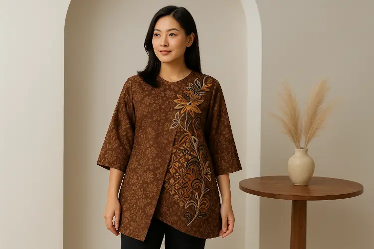 Tunik Batik Trusmi dengan Bordir Abstrak